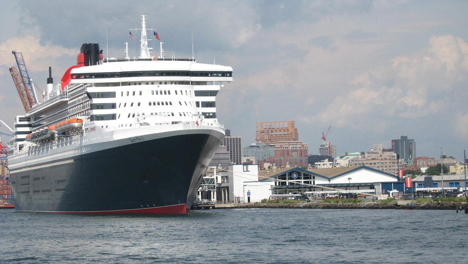 Queen Mary 2 at Brooklyn Cruise Terminal on a sunny afternoon